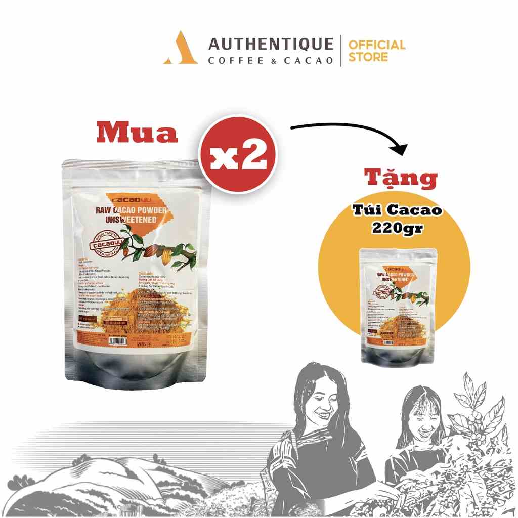 [Mã BMLTB35 giảm đến 35K đơn 99K] Bột CaCao Nguyên Chất Không Đường Túi 220gr - Tốt cho tim mạch | Authentique Cacao