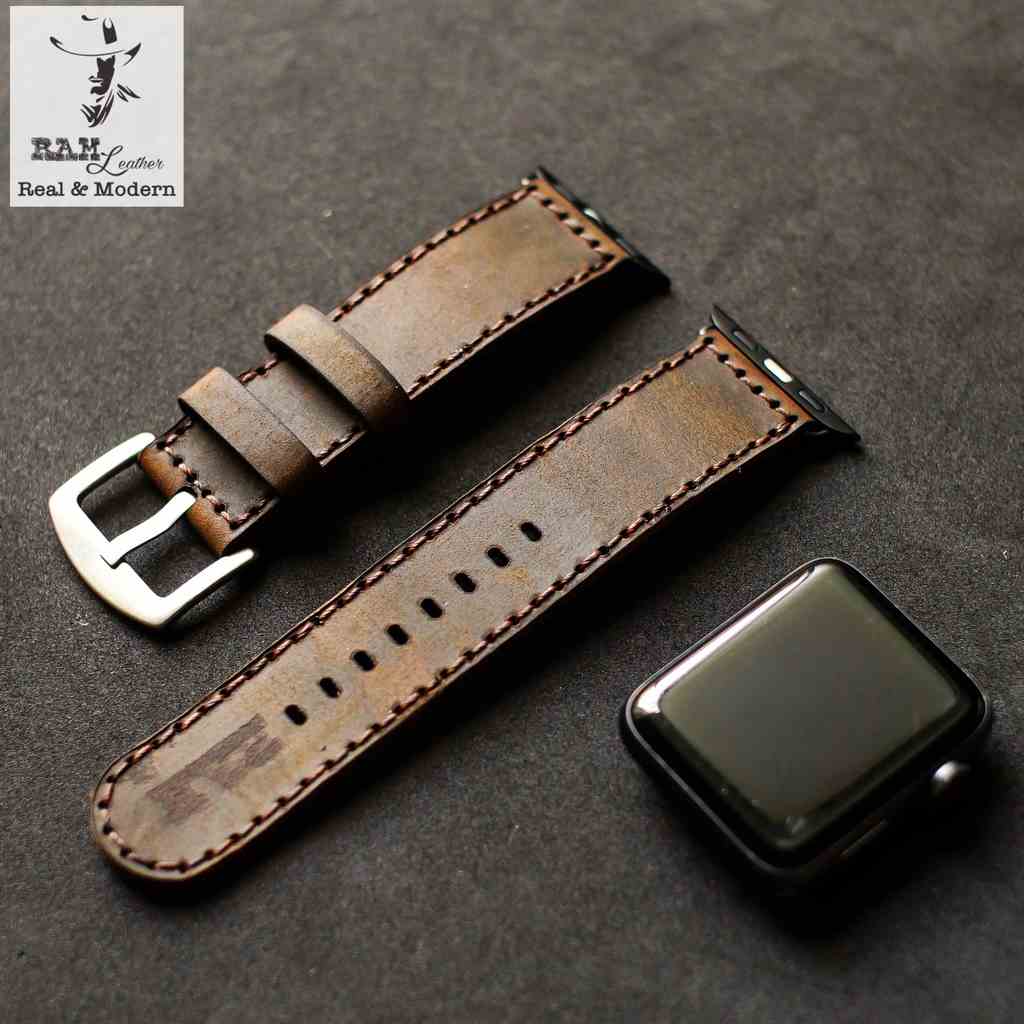 Dây đồng hồ Apple Watch , Iwatch , Iphone Watch Da Bò Thật Nâu Đất RAM Leather Bauhaus 1950  Bền Đẹp