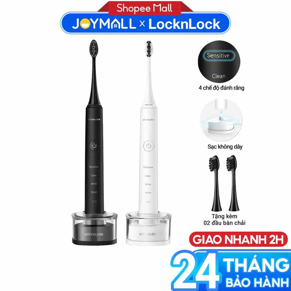 Bàn chải điện Lock&Lock ENR346 sạc không dây, chống nước, đèn led thông minh - Hàng chính hãng tặng 2 đầu chải - JoyMall