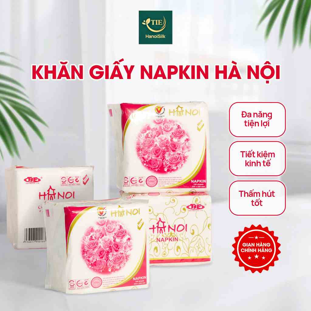 Khăn Giấy Ăn Hà Nội Silk Napkin 100 Tờ 2 Lớp Cao Cấp Đa Năng, Khăn Giấy Khổ 220 x 220mm Chất Lượng Tiện Dụng Tiết Kiệm