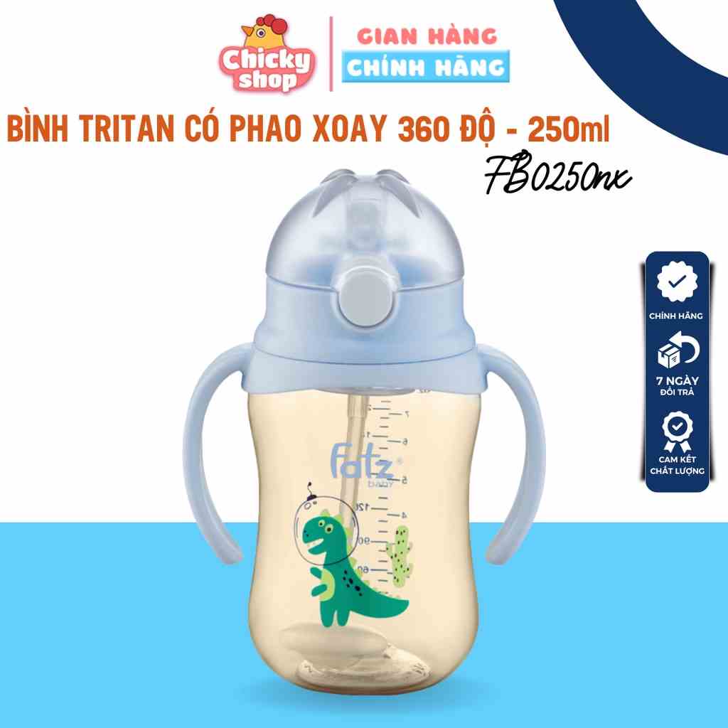 Bình uống nước Tritan chống đổ phao xoay 360 độ 250ml Fatzbaby