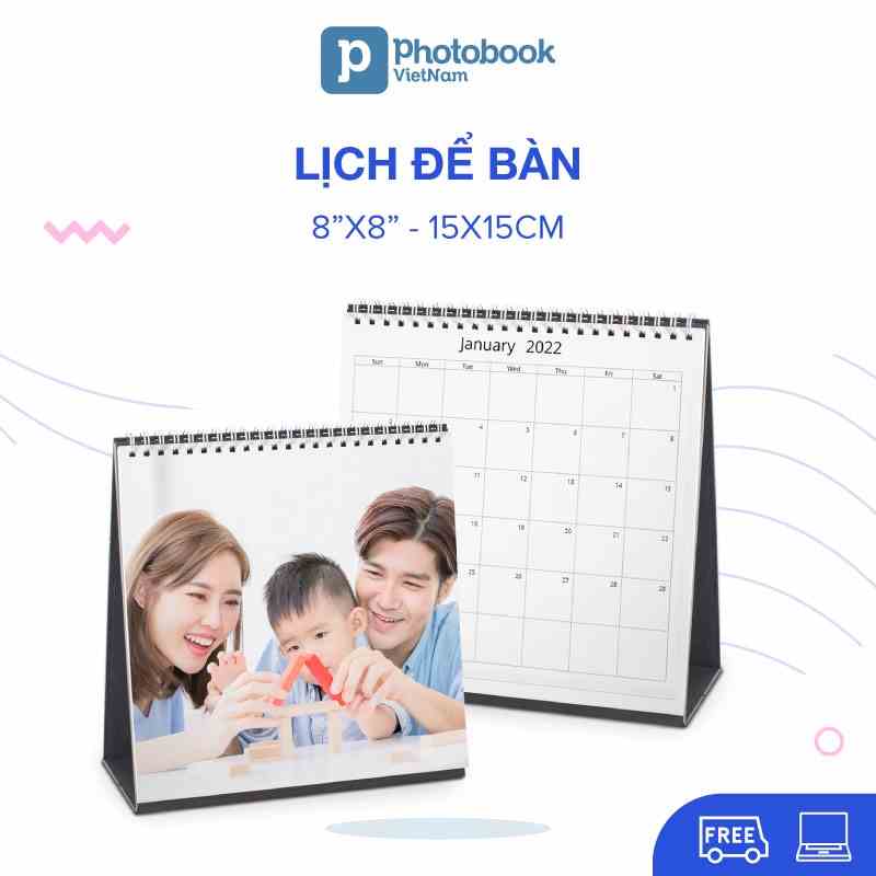 [Toàn Quốc] [E-voucher] In lịch để bàn trang trí phòng ngủ theo yêu cầu 20 x 20cm - Thiết kế trên web Photobook