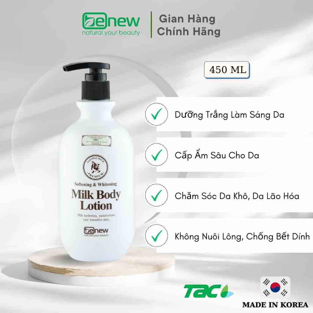 [Mã INBAU15 giảm 10% đơn 0đ] Sữa dưỡng thể trắng da cấp ẩm chuyên sâu Benew Whitening Body Lotion 450ml THIÊN ANH BEAUTY