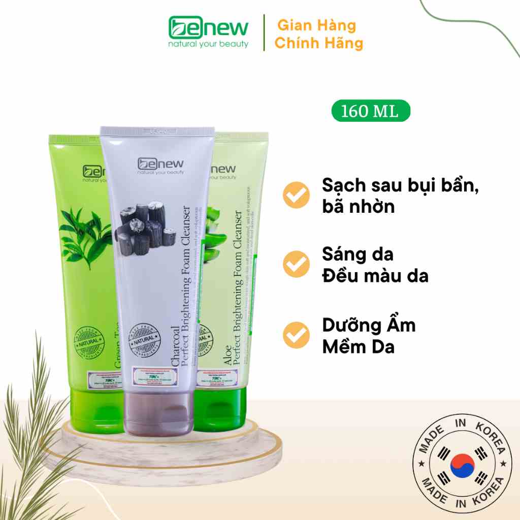 Sữa rửa mặt BENEW Brightening Trắng da Green Tea/Brown Rice/Aloe/Charcoal/Pearl160ml THIÊN ANH BEAUTY