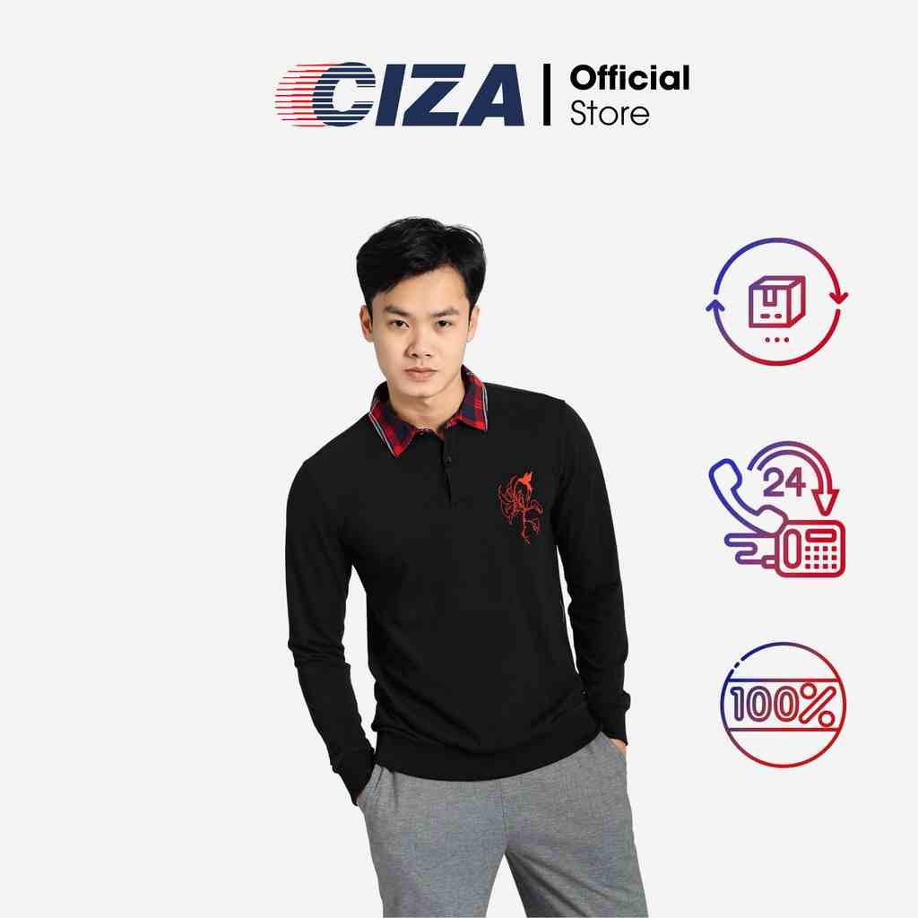 Áo polo dài tay nam CIZA vải cao cấp thêu in hình phong cách độc trẻ trung size S M L XL APDR01