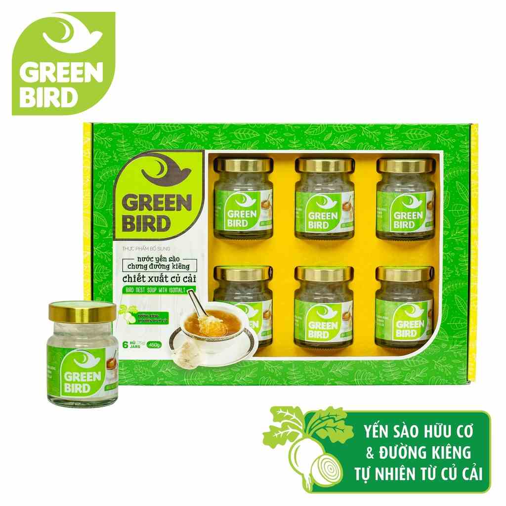 Hộp quà Nước Yến Sào Chưng Đường Kiêng Củ Cải - GREEN BIRD - (6 hũ /72g)