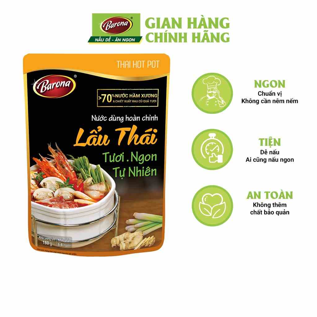 Nước Dùng Lẩu Thái Barona 180g tươi ngon chuẩn vị không cần nêm nếm