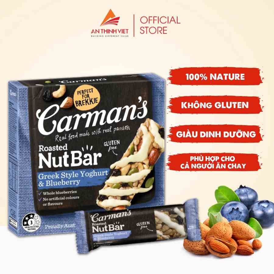 Thanh Hạt Carmans Nut Bar Greek Style Yoghurt, Blueberry - Sữa Chua Hy Lạp, Việt Quất - 160g