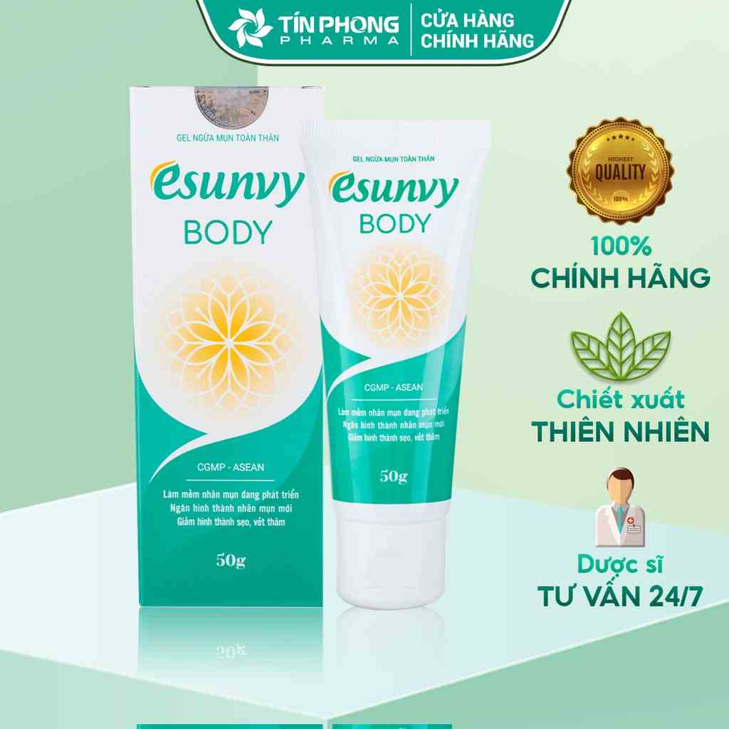 Gel Giảm Mụn Toàn Thân Esunvy Body Giúp Sạch Mụn, Hết Thâm, Mờ Sẹo Dùng Cho Mọi Loại Da Tuýp 50g TMP016