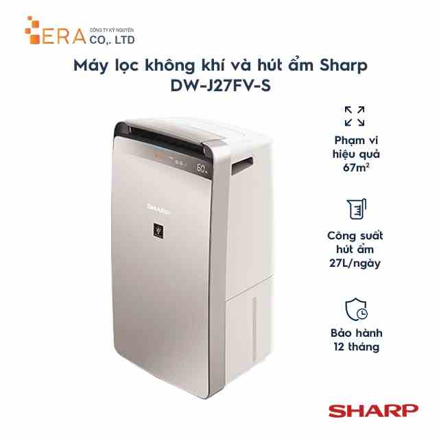 [Mã BMLT100 giảm đến 100K đơn 499K] Máy lọc không khí và hút ẩm Sharp DW-J27FV-S