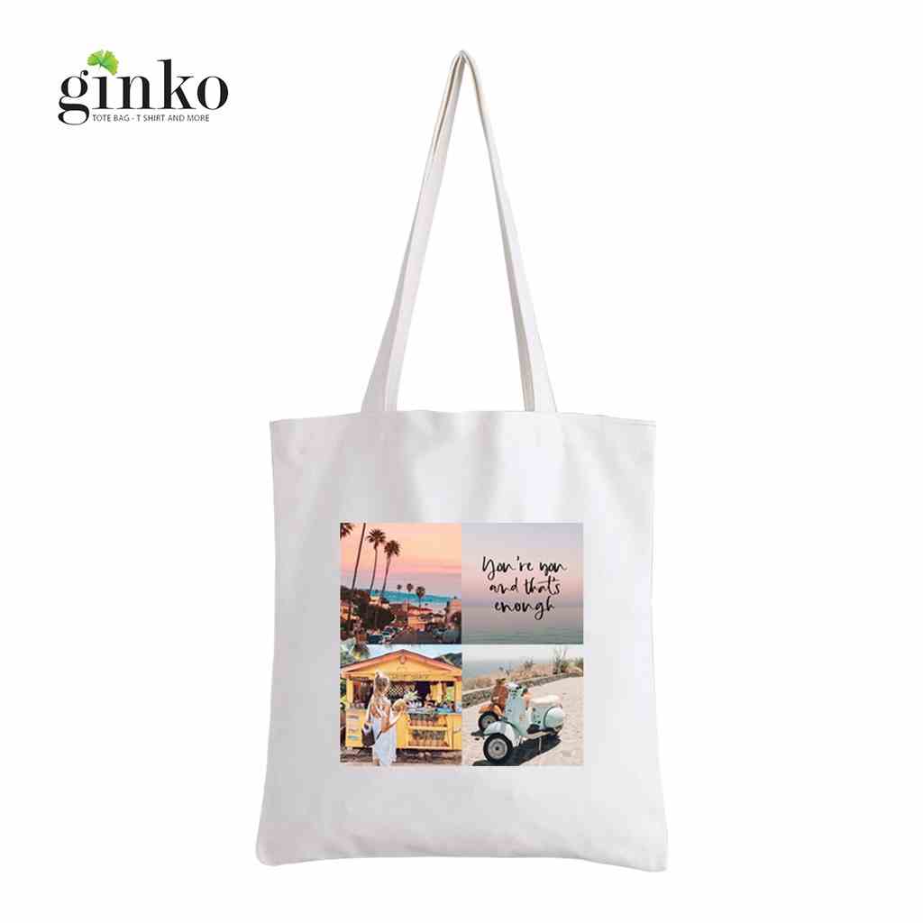 [Mã BMLTA35 giảm đến 35K đơn 99K] Túi Vải Tote GINKO Kiểu Basic dây kéo In Hình 4 in Summer G117