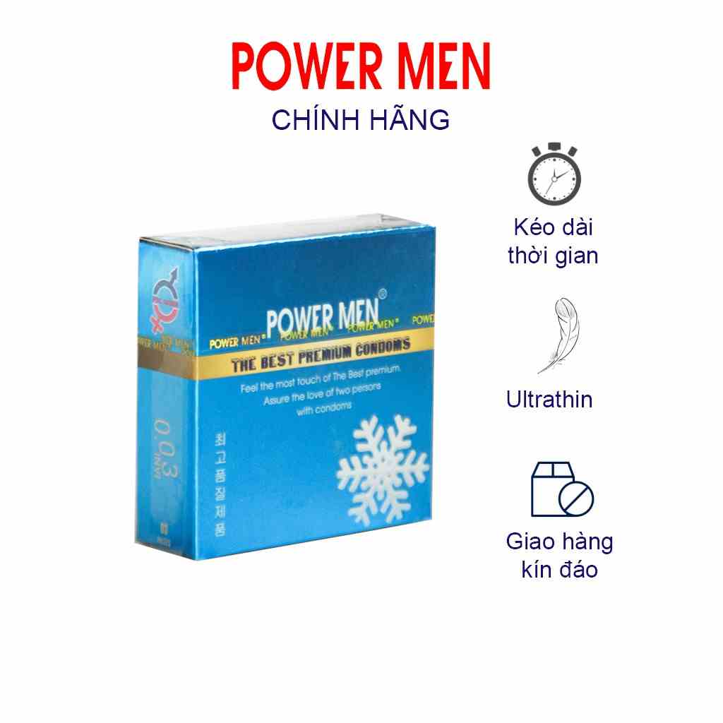 Bao cao su Powermen INVI 0.03 Điệp viên tàng hình siêu mỏng, kéo dài hương bạc hà mát lạnh Hộp 3 bao (FSI3)