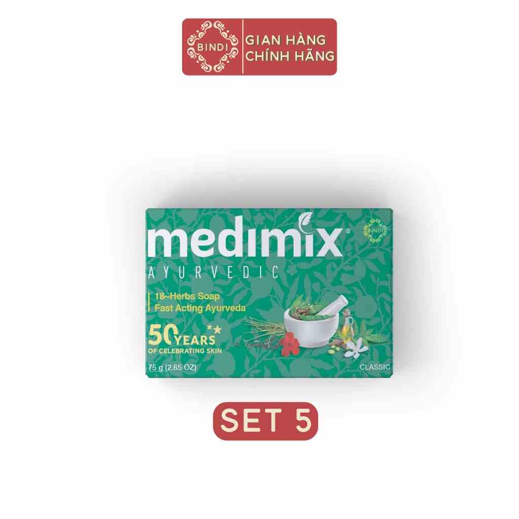 [Nhập mã COSBIN30 giảm đến 20K đơn 150K] Set 5 xà phòng Medimix 18 loại thảo dược Ayurveda Tác Động Nhanh 125g/bánh