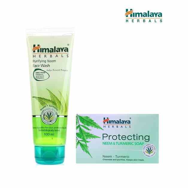 Bộ đôi sữa rửa mặt giảm mụn sạch dầu Himalaya Neem 100ml và xà phòng giảm mụn lưng viêm lỗ chân lông Neem Soap 75g