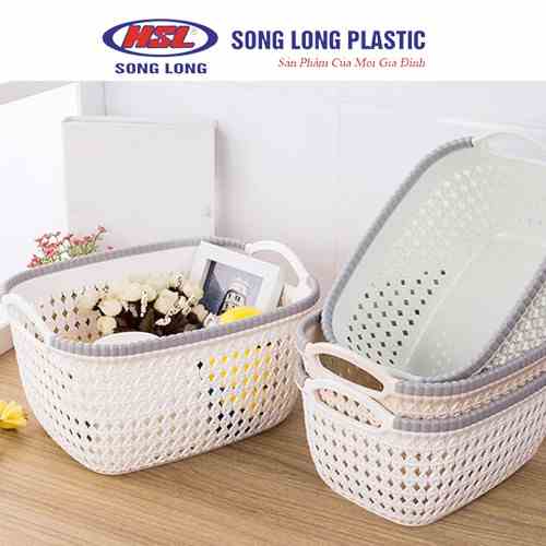 Giỏ nhựa đựng đồ có quai cầm Song Long Plastic đa năng tiện lợi, nhiều size, màu ngẫu nhiên (hồng, vàng, xanh, kem)