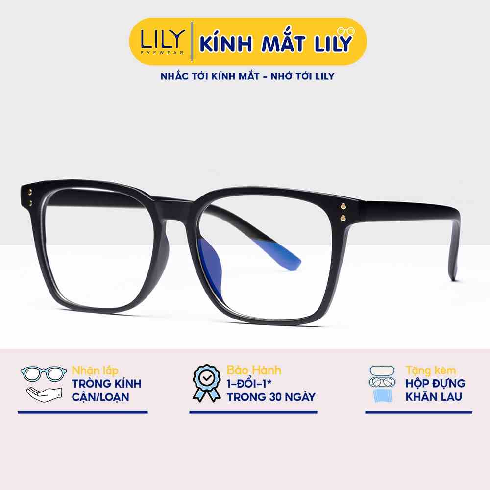 Kính cận nam nữ Lilyeyewear mắt kính vuông to chắn bụi đi đường chống ánh sáng xanh 616