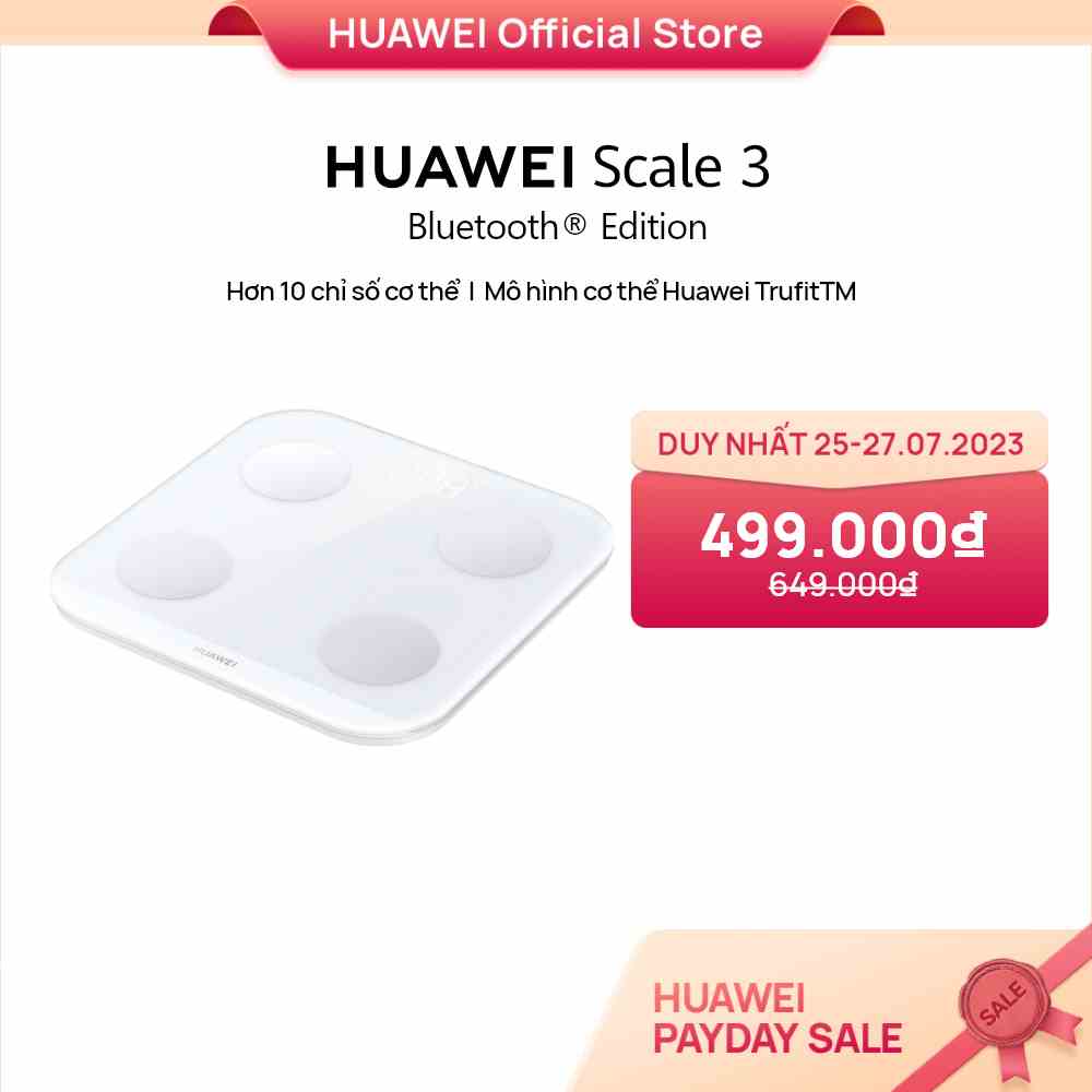 Cân điện tử HUAWEI Scale 3 Bluetooth®Edition | Báo cáo 10 chỉ số cơ thể | HUAWEI TruFitᵀᴹ | Kết nối Bluetooth