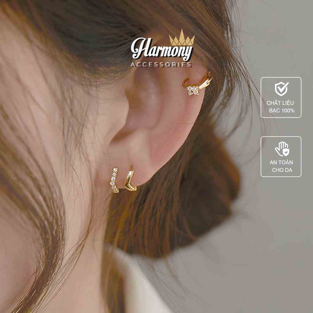 Khuyên tai tròn nữ bạc mạ vàng set xinh xắn đính đá Venus | HARMONY ACCESSORIES K75