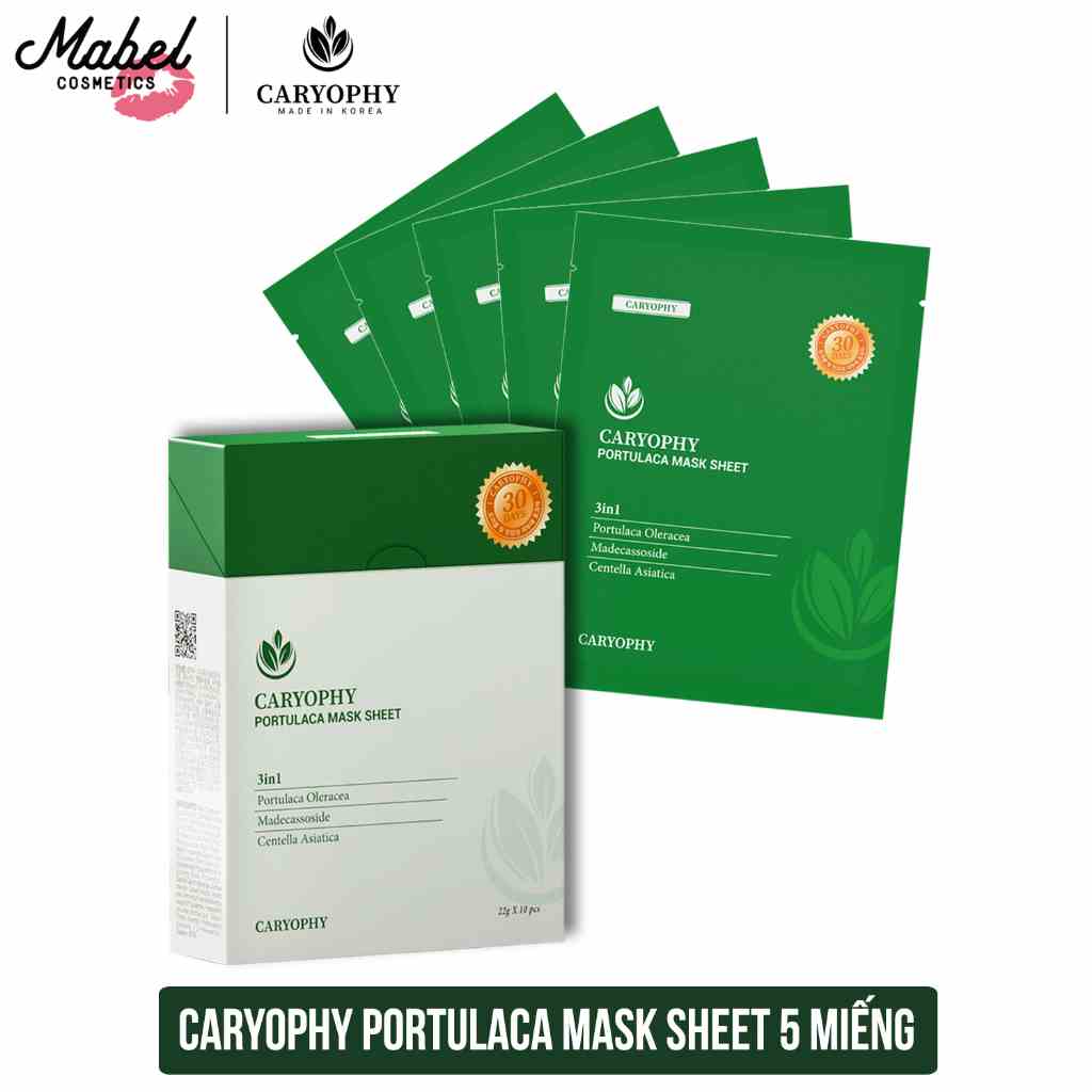 Mặt nạ Caryophy portulaca mask sheet giảm mụn mờ thâm Hàn Quốc 22g (1 miếng - 5 miếng)