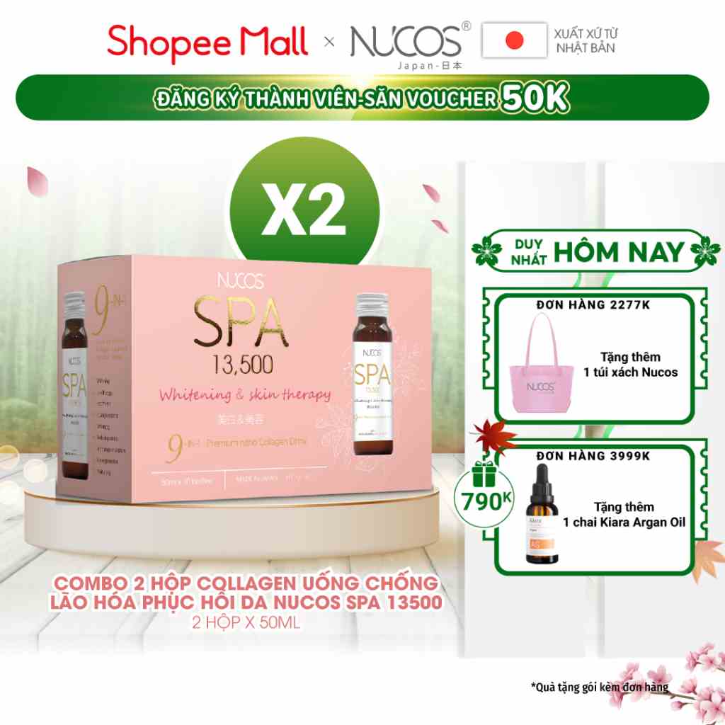 Combo 2 hộp collagen uống chống lão hóa phục hồi da Nucos Spa 13500 50ml x 2 x 10 chai