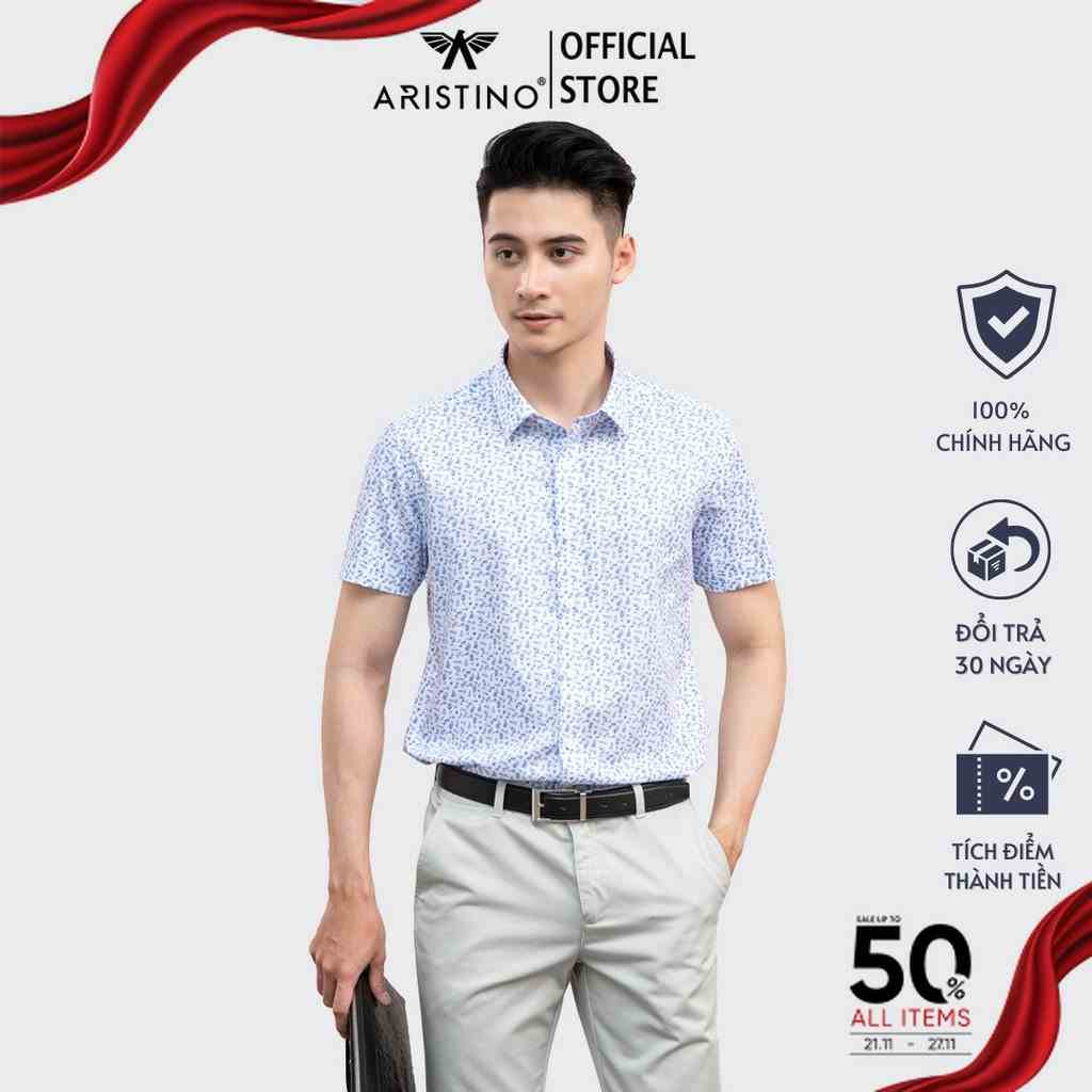 Áo sơ mi ngắn tay ARISTINO dáng Slim fit ôm nhẹ, thiết kế basic không túi ngực, họa tiết lá độc đáo - ASS129S1