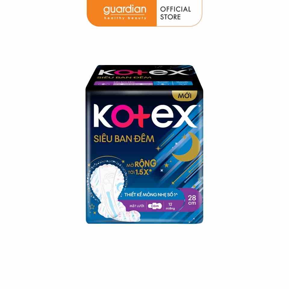 Băng Vệ Sinh Siêu Ban Đêm Dày Cánh 28cm Kotex 12 Miếng