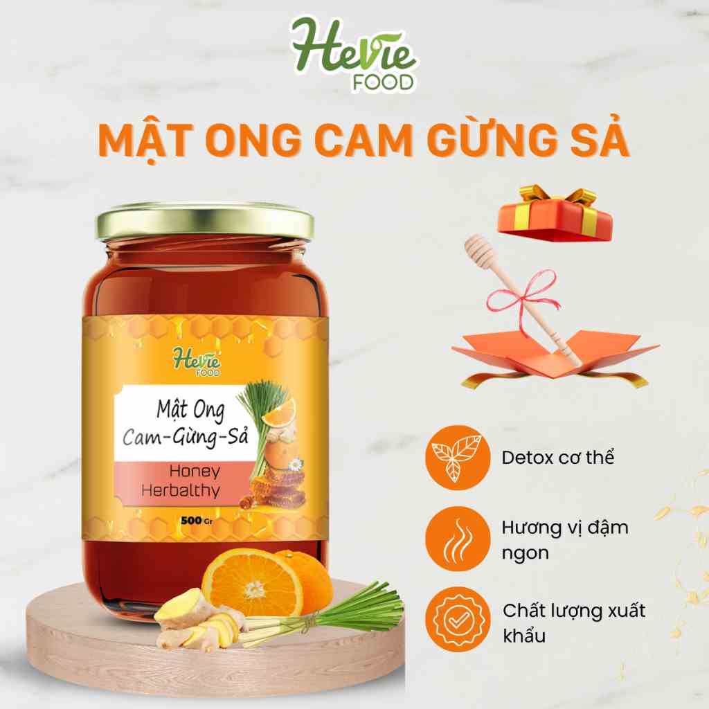 [Mã BMLTB200 giảm đến 100K đơn 499K] Mật ong Cam Gừng Sả Herbalthy dưỡng da đẹp dáng 500gr HeVieFood