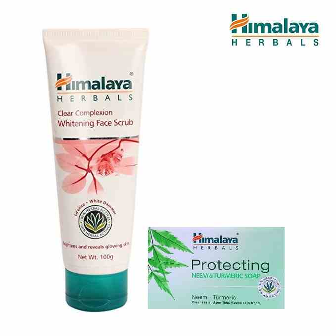 Combo giảm mụn và sáng da cơ thể sau 30 ngày Himalaya Scrub 100g và Neem Soap 75g