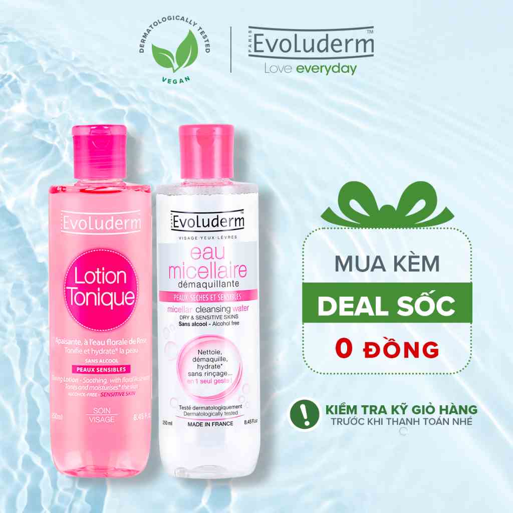 Bộ nước hoa hồng và tẩy trang dành cho da khô và nhạy cảm Evoluderm 250mlx2