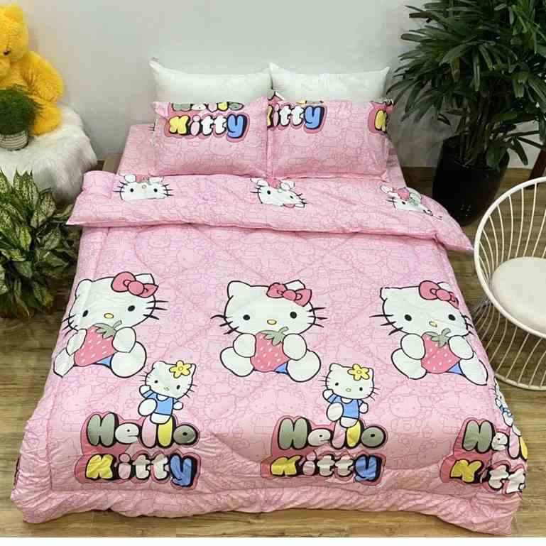 Bộ Chăn Ga Gối Cotton Poly Chăn Chần Bông 5 Món HIN BEDDING Chất Vải Không Bai Không Xù, Ga Giường Đủ Kích Thước