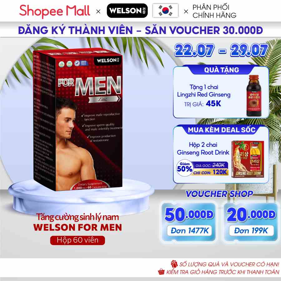 Tăng Cường Sinh Lý Nam Bổ Thận Tráng Dương Welson For Men Hộp 60 viên