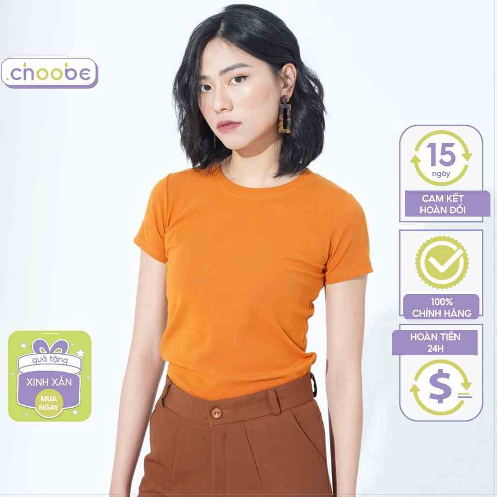 Áo phông nữ Choobe cộc tay ngắn dáng ôm body thun cotton trơn cổ tròn màu trắng đen xanh đỏ A03