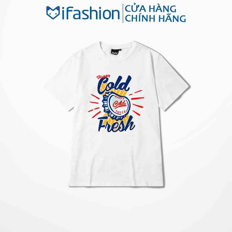 Áo thun tay lỡ iFashion 100% cotton dáng unisex form rộng in chữ happy cold fresh M003