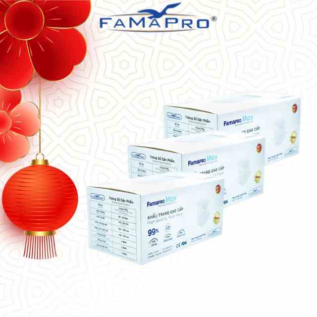 [ COMBO 3 Hộp MAX ] Khẩu trang y tế cao cấp kháng khuẩn 4 lớp Famapro MAX hộp 40 cái