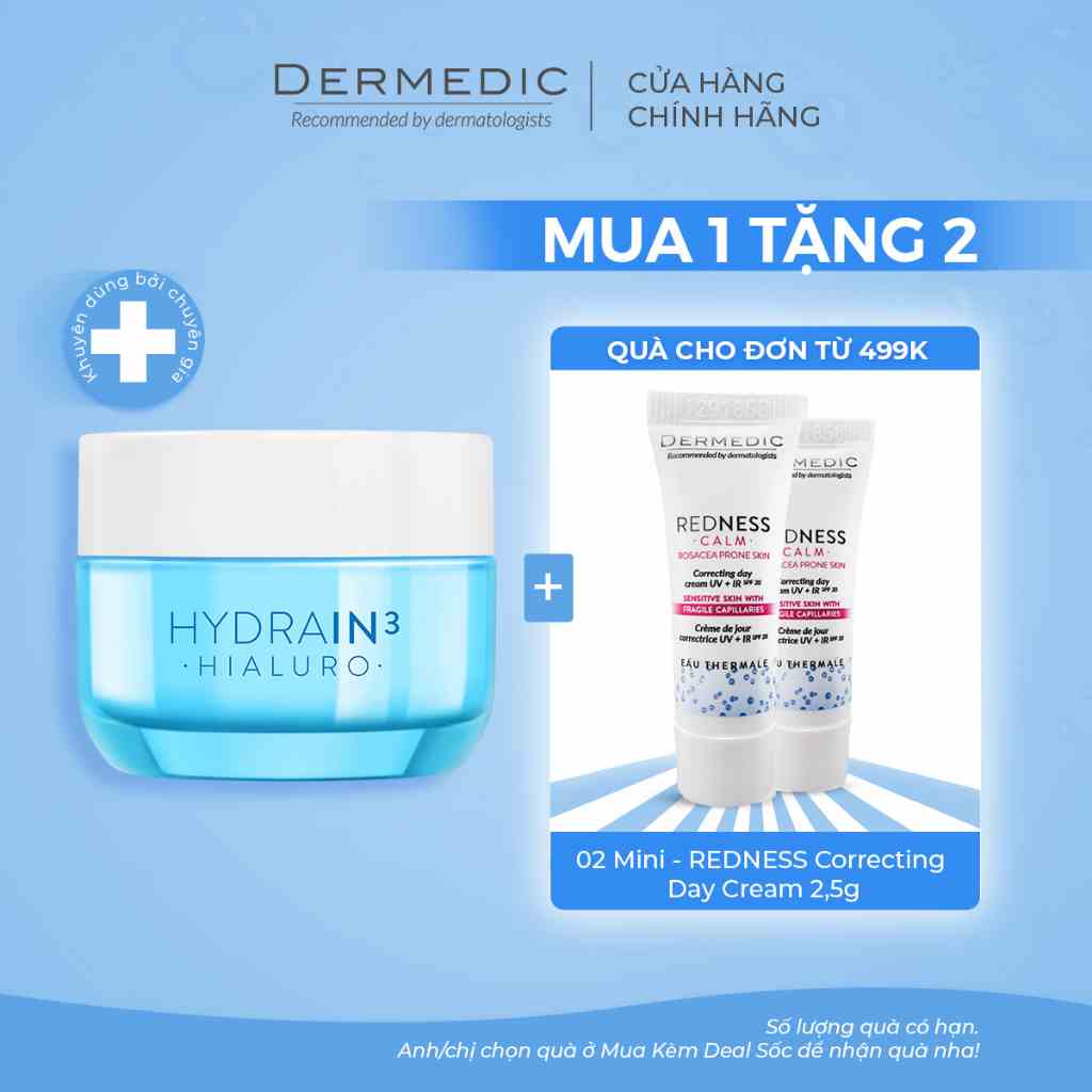 Kem dưỡng ẩm ban đêm dành cho da khô mất nước Dermedic Hydrain3 Hialuro Cream Gel Ultra Hydrating 50g