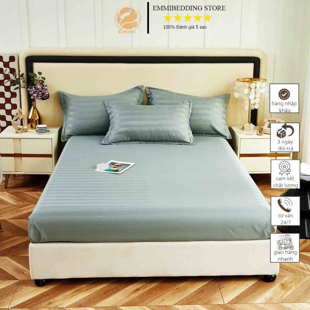 Bộ Ga gối cotton kẻ 3f chuyên dùng khách sạn, homestay, nhà nghỉ, decor phòng ngủ EmmiBedding