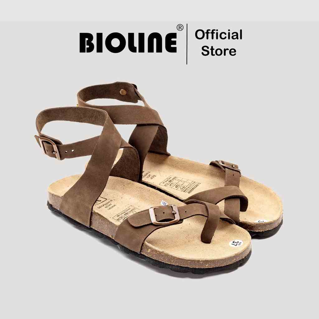 ( Mẫu Da Thật ) D16 - Sandal Birken Đế Trấu BIOLINE Official Thiết Kế Unisex Quai Da Bò Đan Chéo Cổ Chân Xỏ Ngón