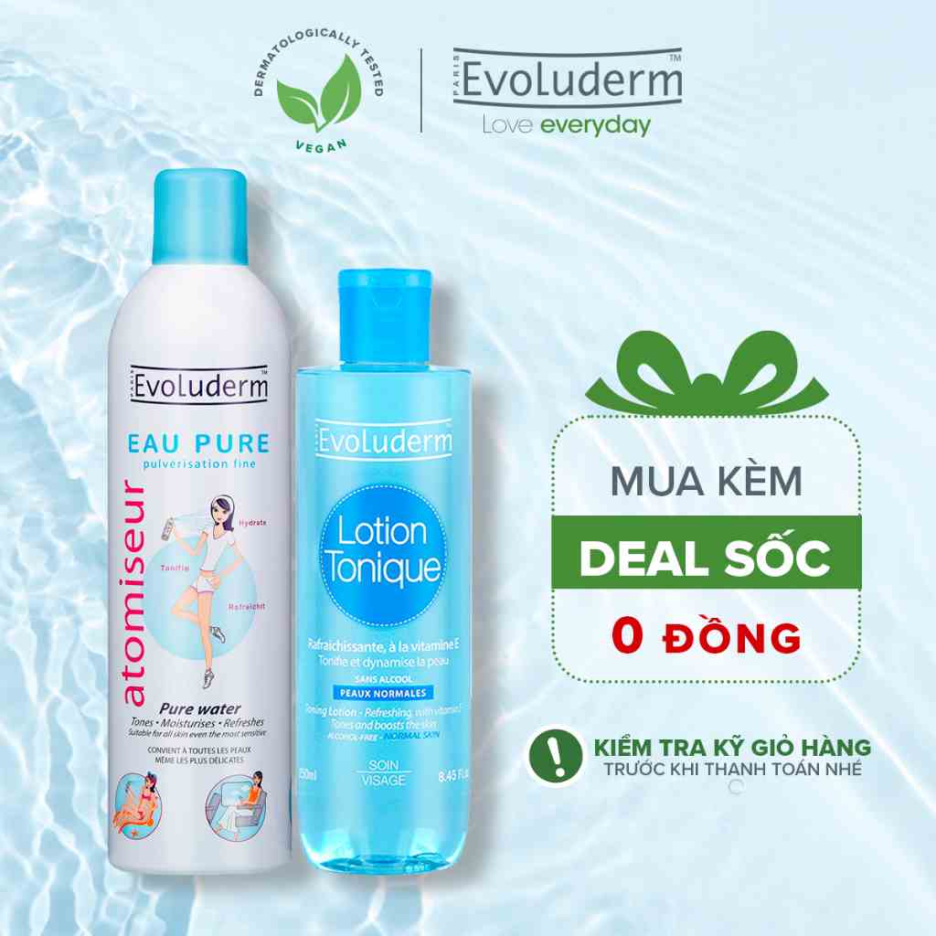 Bộ sản phẩm dưỡng ẩm và chăm sóc da Xịt khoáng Evoluderm 400ml + Nước hoa hồng dành cho da thường 250ml