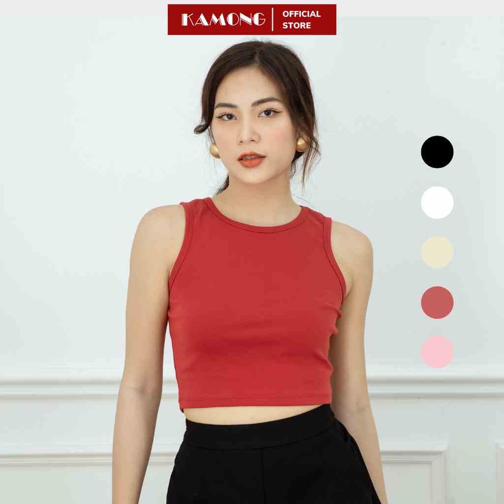 Áo ba lỗ croptop nữ KAMONG dáng áo 3 lỗ ôm chất liệu thun cotton 100% co dãn mạnh.