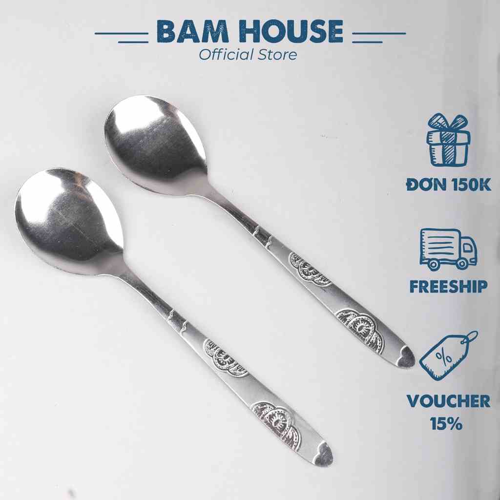 Muỗng soup tròn inox Bam House cán hoạ tiết loại dày cao cấp MHT01 - Gia dụng bếp