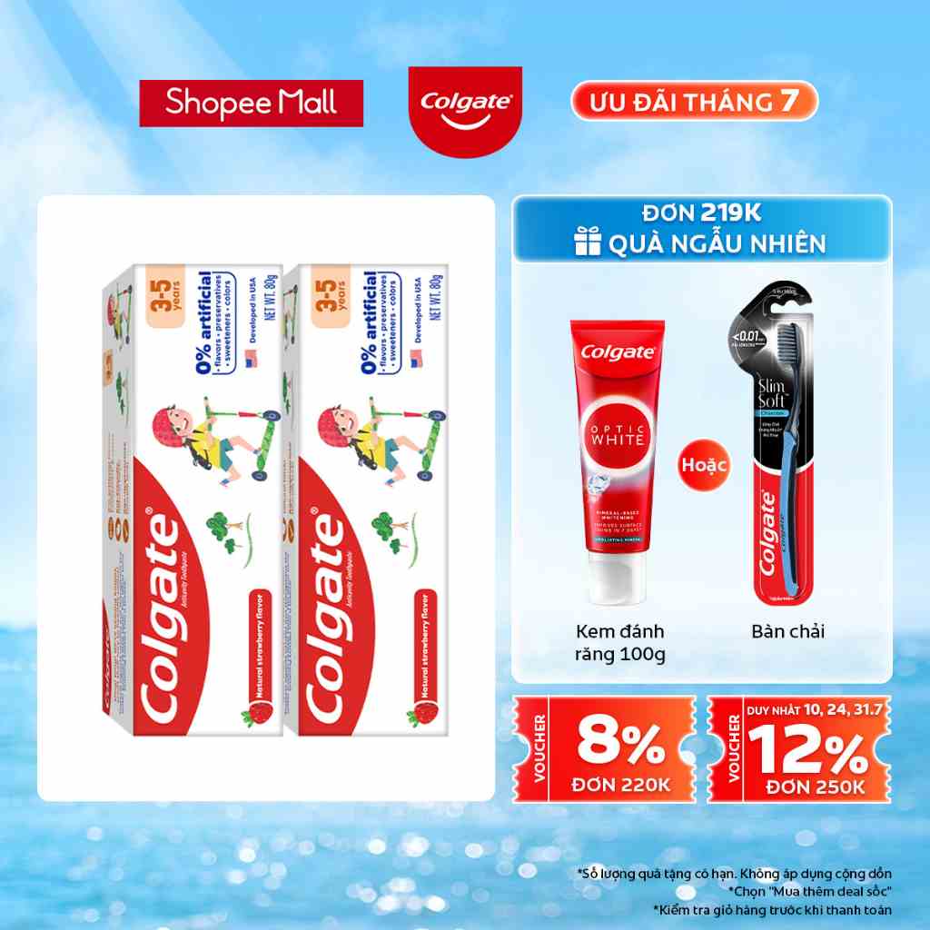 Bộ 2 Kem đánh răng Colgate Kid Free From cho bé 3-5 tuổi không chất bảo quản 80g