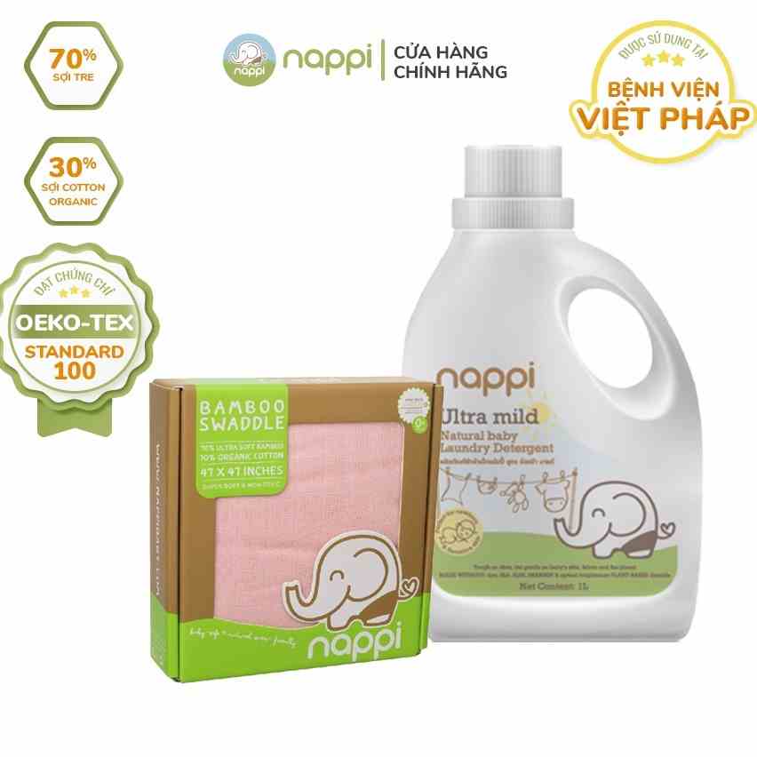 COMBO 1 hộp khăn đa năng NAPPI 77x77 + 1 chai nước giặt NAPPI 1 lít