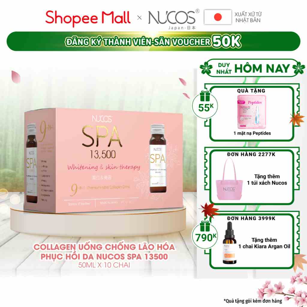 Nước uống collagen chống lão hóa phục hồi da Nucos Spa 13500 50ml x 10 chai