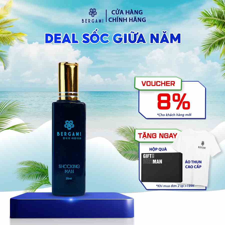 Nước Hoa Nam Thơm Lâu Bergami Shocking Man, Nước Hoa Chính Hãng Mùi Hương Nam Tính Mạnh Mẽ, Lưu Hương 6H 35ml/chai