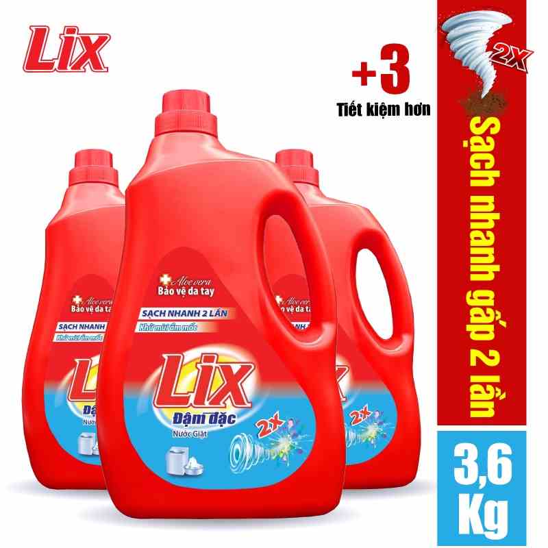 [Mã BMLTA35 giảm đến 35K đơn 99K] COMBO 3 chai nước giặt LIX đậm đặc hương hoa (3 chai x 3.6kg) NG360