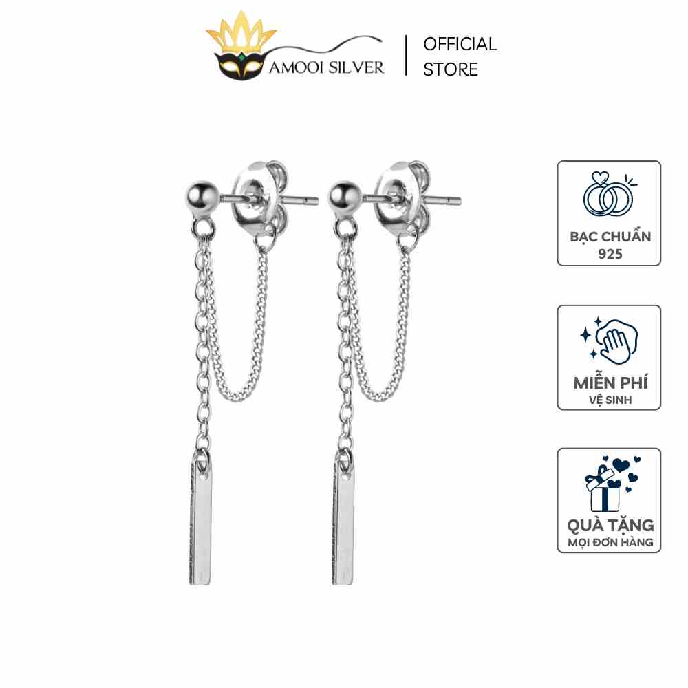 Bông Tai Bạc Cao Cấp S925 Unisex Tua Dài Móc Sau Cá Tính - Amooi Silver AB30