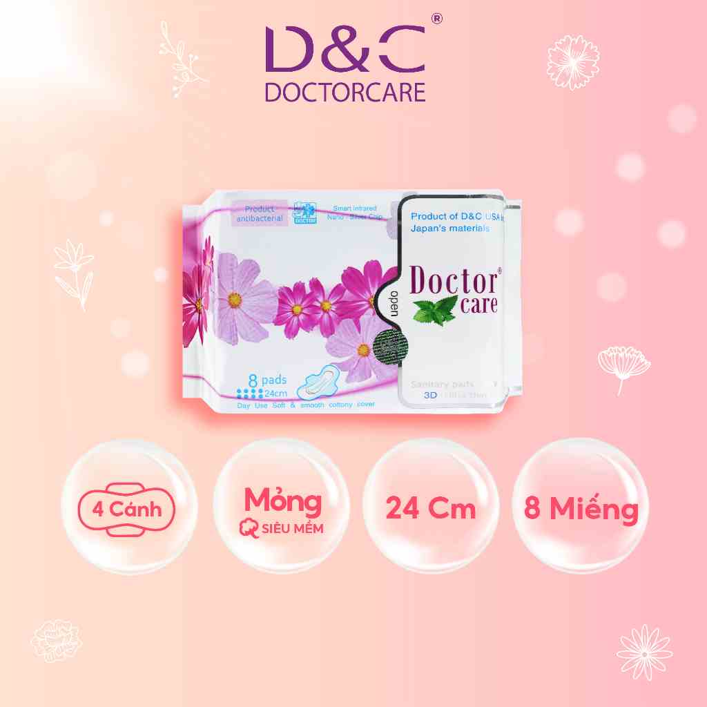 Băng vệ sinh thảo dược D&C Doctor Care ban ngày 24cm the mát tự tin cả ngày dài Gói 8 miếng