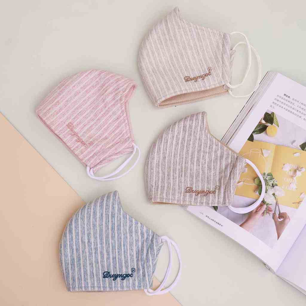 Khẩu trang vải Linen 3 lớp cao cấp Duy Ngọc - Sọc to, chống tia UV, kháng khuẩn, chất liệu dày dặn, êm ái khi đeo (7062)