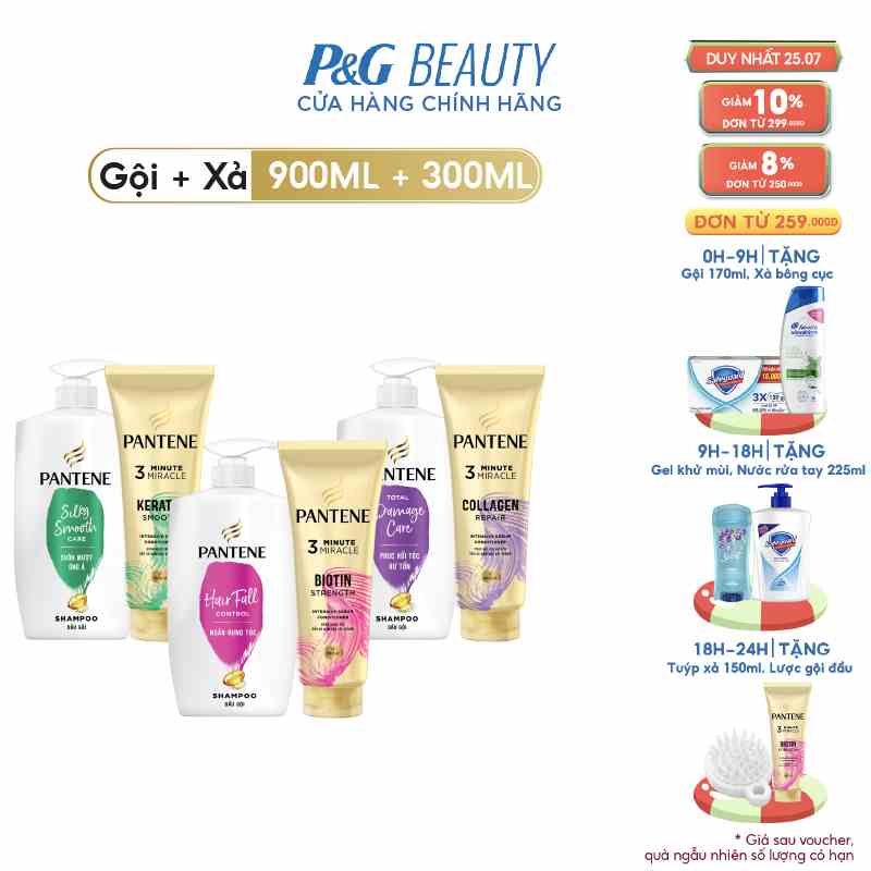 Bộ Dầu gội Pantene 900ML & Kem xả 3 phút diệu kỳ 300ML