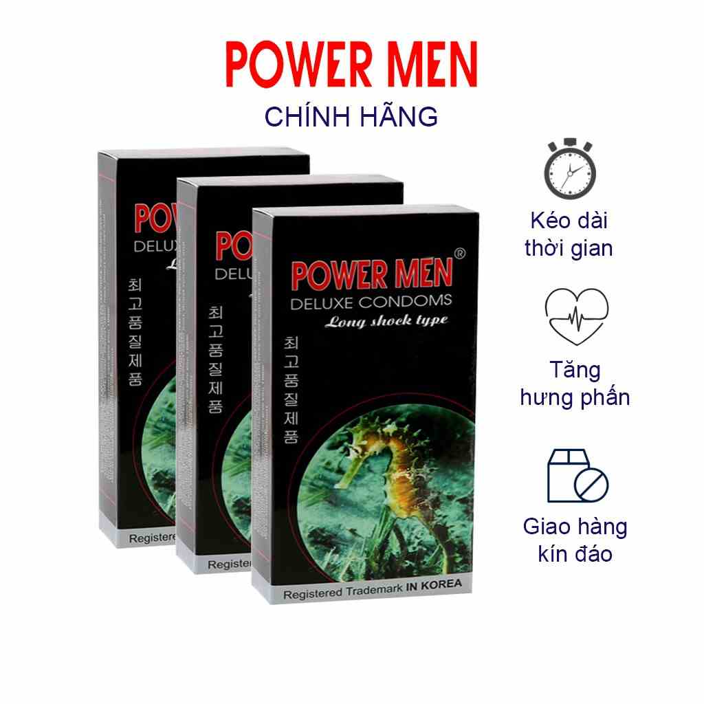 Combo 3 Hộp Bao cao su Powermen Longshock hộp 12 bcs (3CAP12)